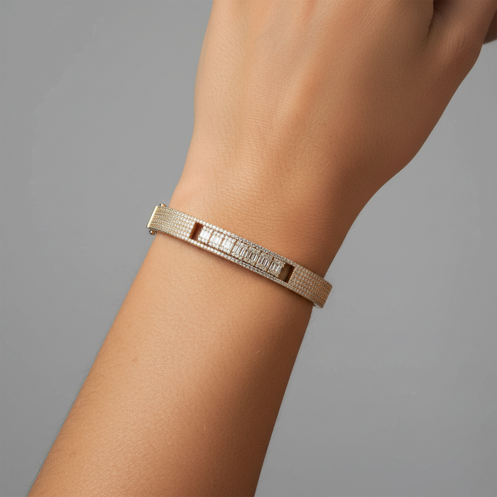 Boho Vintage Diamond Bangle Bracelet in 14K Yellow Gold