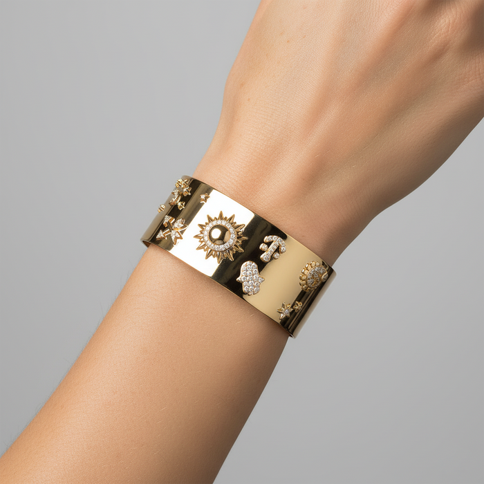 Solar Talisman Celestial Cuff Bracelet in 14K Yellow Gold