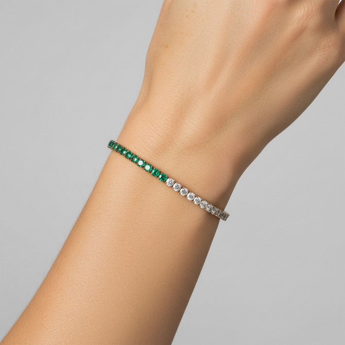 Chrysoprase Diamond Tennis Bracelet in 14K Yellow Gold