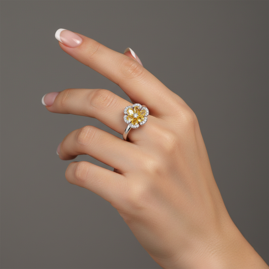 Flower Diamond Signet Ring in 18K White Gold