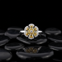 Flower Diamond Signet Ring in 18K White Gold