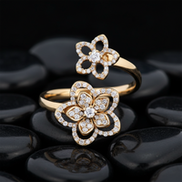 Flower Diamond Open Wraparound Ring in 14K Yellow Gold