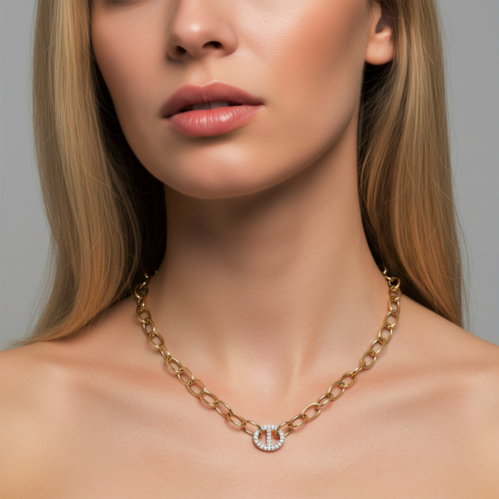 Diamond Link Pendant Chain Necklace in 14K Yellow Gold