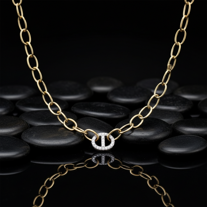 Diamond Link Pendant Chain Necklace in 14K Yellow Gold