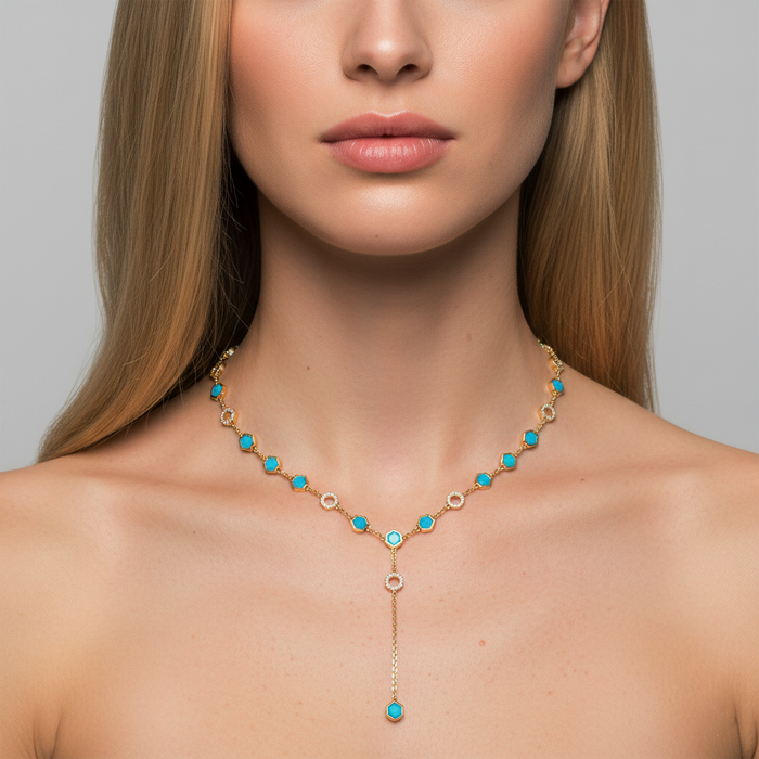 Turquoise Green Diamond Necklace in 14K Yellow Gold
