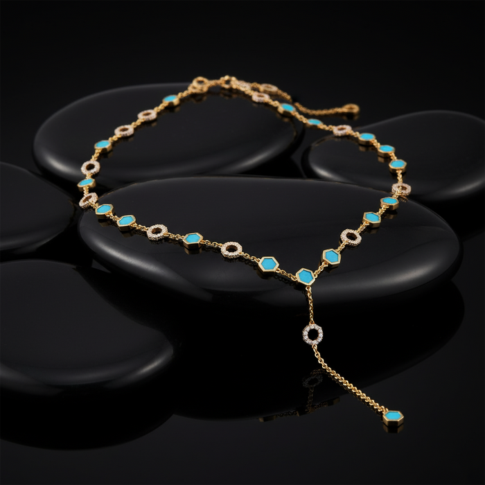 Turquoise Green Diamond Necklace in 14K Yellow Gold