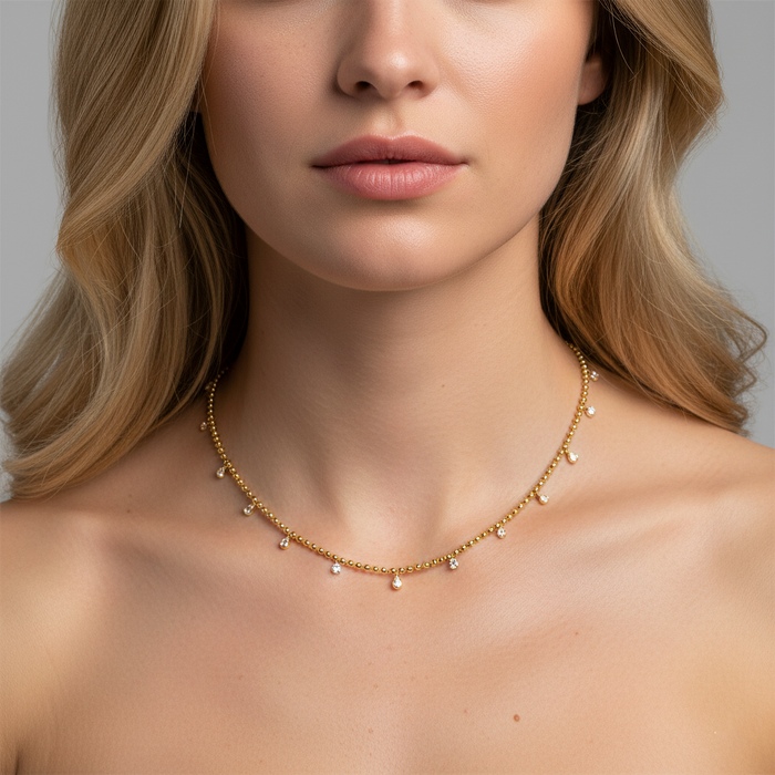 Six Diamond Station Necklace in 14K Yellow Gold