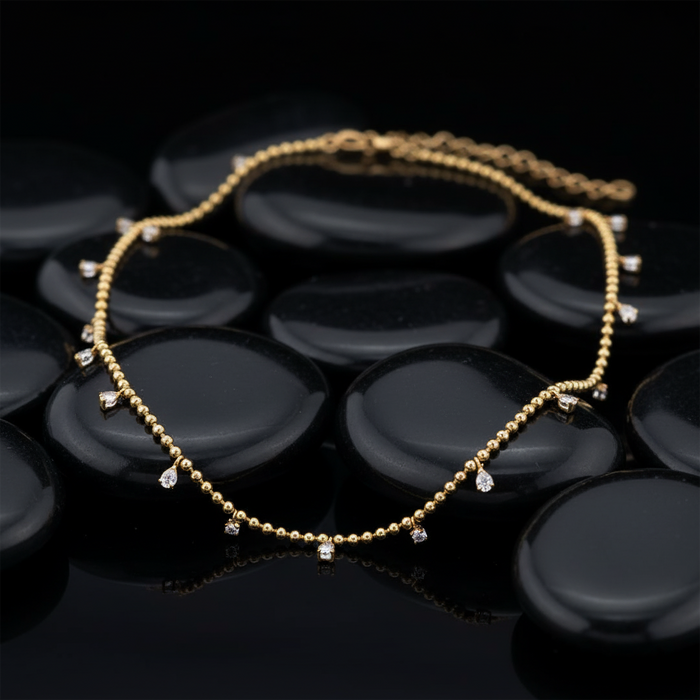 Six Diamond Station Necklace in 14K Yellow Gold