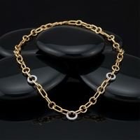 Round Grip Signature Diamond Link Necklace in 14K Yellow Gold