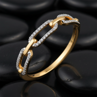 Diamond Pave Link Chain Ring in 14K Yellow Gold