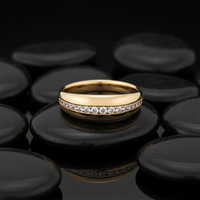Diamond Wave Band Dome Ring in 14K Yellow Gold