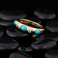 Minimalist Turquoise Polished Diamond Ring in 14K Yellow Gold