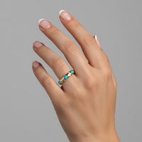 Minimalist Turquoise Polished Diamond Ring in 14K Yellow Gold