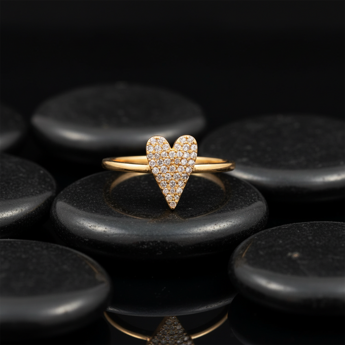 Heart Shape Diamond Crest Signet Ring in 14K Yellow Gold