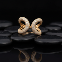 Pave Wave Open Band Ring in 14K Yellow Gold
