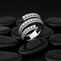 Triple Row Pave Diamond Open Band Ring in 14K White Gold