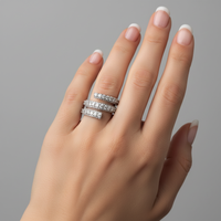 Triple Row Pave Diamond Open Band Ring in 14K White Gold