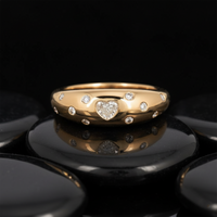 Heart Diamond Detailing Domed Ring in 14K Yellow Gold