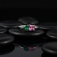 Pink Green Gemstones Ring in 14K White Gold