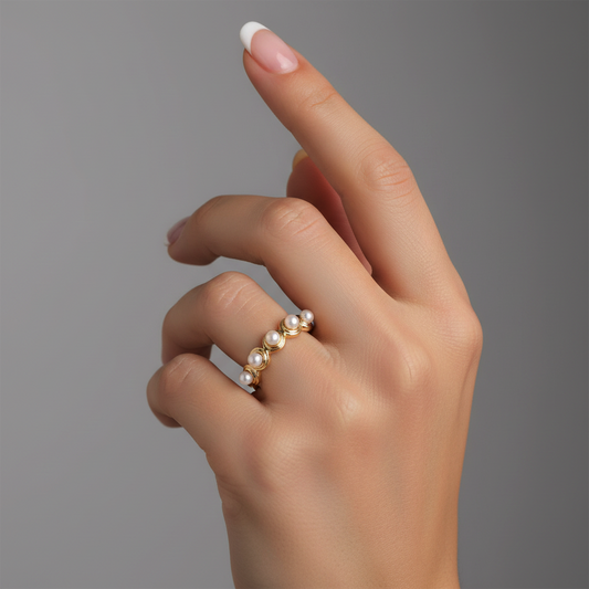 Gold Bubble Freshwater Pearls Eternity Ring in 14K Yellow Gold