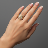High Polish Triple Diamond Bands Ring in 14K Yellow Gold