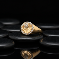 Radiant Sunburst Diamond Signet Ring in 14K Yellow Gold