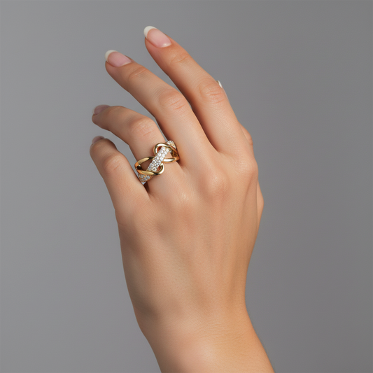 Infinity Twist Diamond Band Ring in 14K Yellow Gold