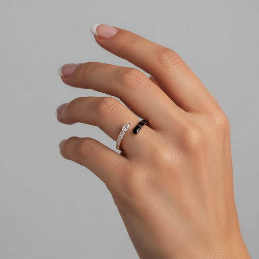 Enamel Diamond Open Wrap Ring in 14K Yellow Gold