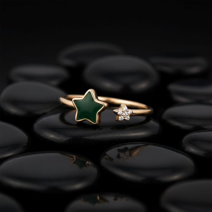Green Star Diamond Open Wrap Ring in 14K Yellow Gold
