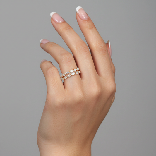 Double Row Pear Cut Diamond Ring in 14K Yellow Gold