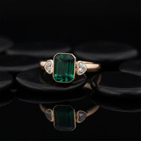 Heart Diamond Emerald Solitaire Ring in 14K Yellow Gold