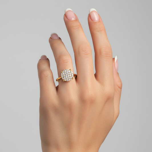 Round Shape Diamond Signet Ring in 14K Yellow Gold