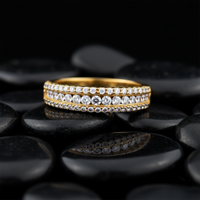 Three Row Diamond Accent Gold Ring in 14K Yellow Gold