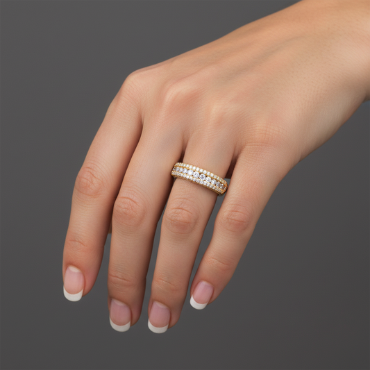 Three Row Diamond Accent Gold Ring in 14K Yellow Gold