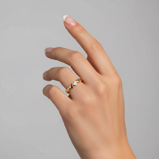 Mini Heart Band Pave Diamond Accent Ring in 14K Yellow Gold