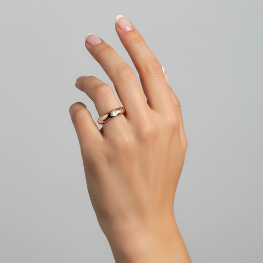 Teardrop Diamond Bezel Set Band Ring in 14K Yellow Gold