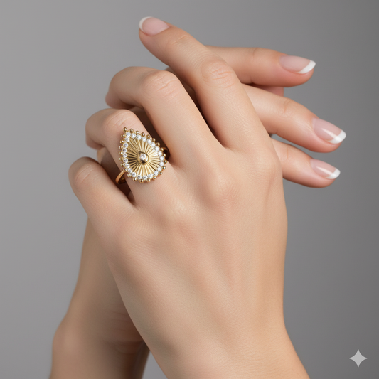 Oval Shape Diamond Signet Ring in 14K Yellow Gold