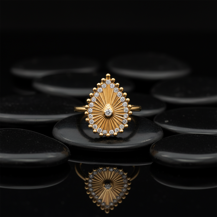 Oval Shape Diamond Signet Ring in 14K Yellow Gold