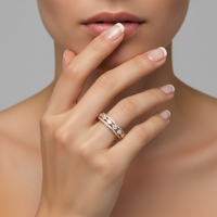 Marquise Round Diamond Double Row Band Ring in 14K Yellow Gold