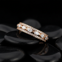Marquise Round Diamond Double Row Band Ring in 14K Yellow Gold