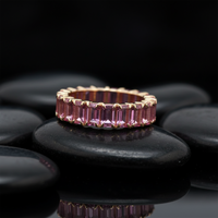 Pink Sapphire Motion Diamond Eternity Ring in 14K Yellow Gold