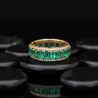 Emerald Round Baguette Eternity Band Ring in 14K Yellow Gold