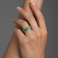 Emerald Round Baguette Eternity Band Ring in 14K Yellow Gold