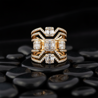 Art Deco Asscher Cut Diamond Wide Band Ring in 14K Yellow Gold