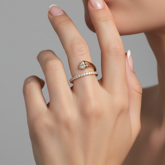Open Heart Diamond Wrap Ring in 14K Yellow Gold