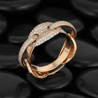 Pave Diamond Solitaire Link Ring in 14K Yellow Gold
