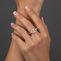 Pave Diamond Solitaire Link Ring in 14K Yellow Gold