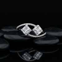 Small Square Baguette Diamond Open Wrap Ring in 14K White Gold