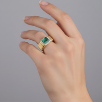 Emerald Cut Ribbed Band Ring in 14K Yellow Gold