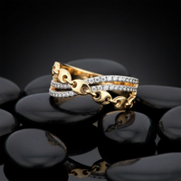 Cuban Link Chain Pave Diamond Ring in 14K Yellow Gold